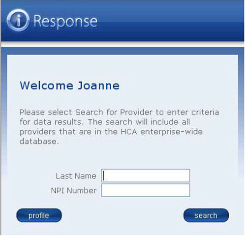 iResponse (log in using instructions above) Says Welcome [Name} search with last name and NPI number